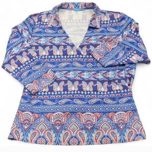J. McLaughlin Blue Paisley Catalina Cloth Surplice Blouse